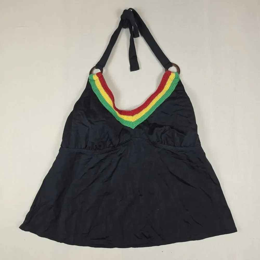 Xhilaration Women's Size 1 Black Halter Tankini Swim Top Crochet Trim
